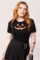 60322 HELL BUNNY JACK-O-LANTERN NEULETOPPI -musta/ oranssi