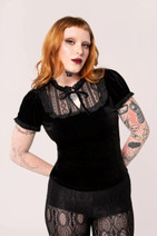 60325 HELL BUNNY MOURNING – velvet top with lace panel, black