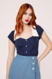 60345 HELL BUNNY COSTELLO pinstripe blouse, navy/white