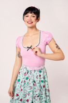 60357 HELL BUNNY GRACIE jersey top – pink with lace trim