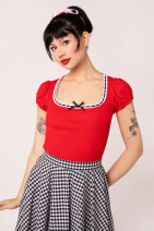 60357 HELL BUNNY GRACIE jersey top – red with lace trim
