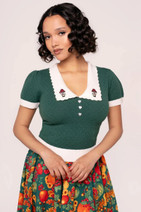 60376 HELL BUNNY GENEVIEVE –green knitted top with mushroom embroidery