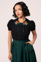 Hell Bunny Chester - Cottagecore blouse with animal embroidery