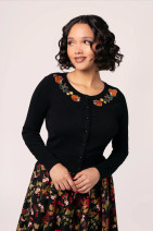 60387 HELL BUNNY CHESTER - black cardigan with wildlife embroidery