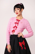 60393 HELL BUNNY LUCIE NEULETAKKI –pinkki & punaiset rusetit