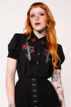 60398 HELL BUNNY ELYSE VISCOSE BLOUSE – embroidered sword & collar