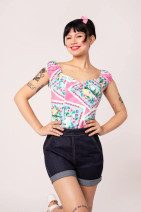 60405 HELL BUNNY DREAMLAND TOP – polka dots & tropical pattern