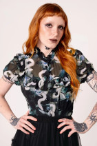 60406 HELL BUNNY SERPENT CHIFFON BLOUSE – snake pattern & ruffles