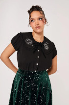 60423 HELL BUNNY CELESTE BLOUSE – black sun and moon collar 