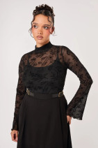 60438 HELL BUNNY WILD FLOWER TOP – velvet patterned mesh shirt