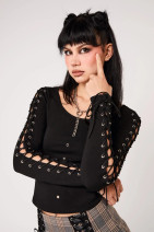 60448 HELL BUNNY GRIMLY TOP – black with laces