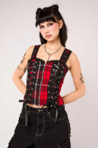 H60440 HELL BUNNY QUINZEL Y TOP – red tartan pattern
