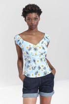60138 HELL BUNNY DAISY TOP, LIGHT BLU