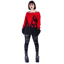 5624 INNOCENT FLAMETHROWER – black and red flame pattern sweater