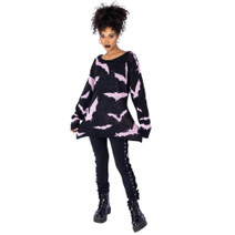 5623 INNOCENT RULE THE NIGHT – bat pattern sweater, black/pink