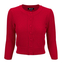 112108 MAK CARDIGAN, 3/4 SLEEVE, red