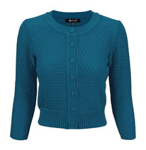 112108 MAK CARDIGAN, 3/4 SLEEVE, teal