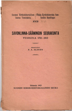 Alanen, Elis Albert: Savonlinna-Säämingin seurakunta vuosina 1721-1812