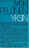 Pellinen, Jyrki: Yksin - romaani