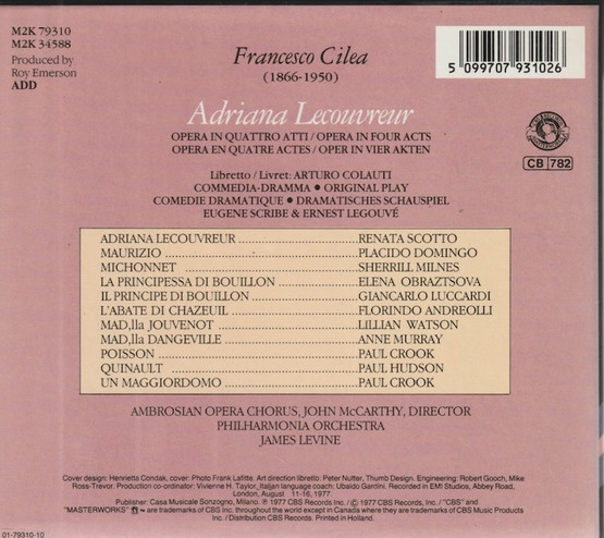 Cilea / Scotto / Domingo / Levine: Adriana Lecouvreur 2CD Box (Käyt)