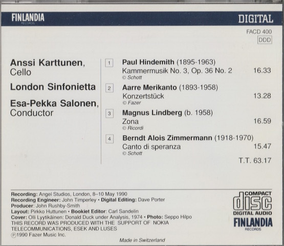 Karttunen / London Sinfonietta / Salonen: Hindemith / Merikanto CD