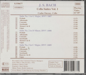 J. S. Bach / Csaba Onczay: Cello Suites Vol. 1. CD (Käyt)