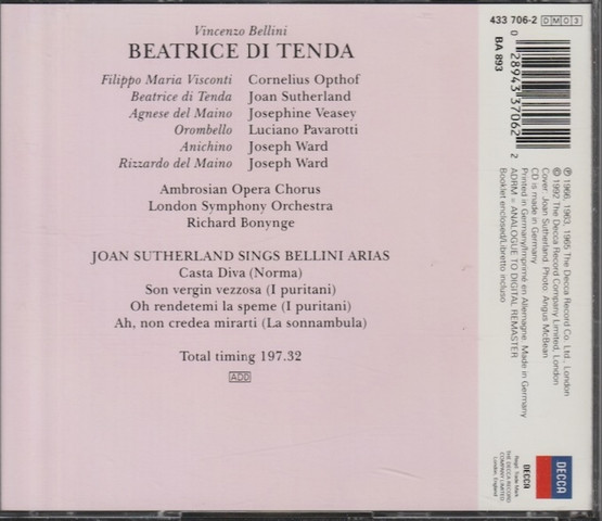 Bellini / Veasey / Pavarotti / Opthof / Bonynge: Beatrice Di Tenda 3CD