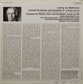 Beethoven: Klavierkonzert Nr.2 / Chor-Fantasie C-Moll Op. 80. LP Käyt