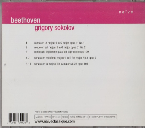 Beethoven / Grigory Sokolov: Rondos / Sonatas 4 & 28. CD (Käyt)