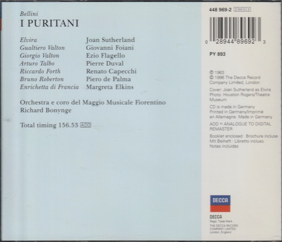 Bellini / Sutherland / Duval / Richard Bonynge: I Puritani 3CD (Käyt)