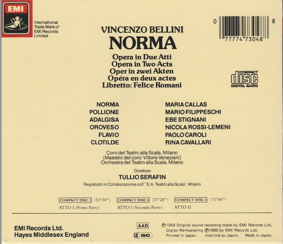 Bellini / Callas / Filippeschi /Stignani / Serafin: Norma 3CD Box Käyt