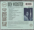 Ben Webster: Verve Jazz Masters 43. CD (Käyt)