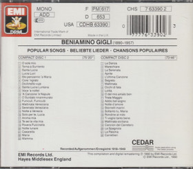 Beniamino Gigli: Popular Songs - 'O Sole Mio 2CD (Käyt)