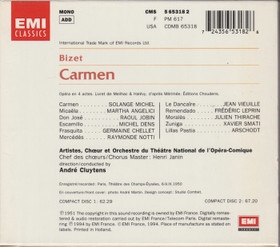 Bizet / Michel / Jobin / Angelici / Cluytens: Carmen 2CD (Käyt)