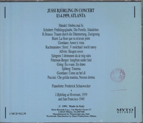 Jussi Björling in Concert (Atlanta, 13.4.1959) CD (Käyt)