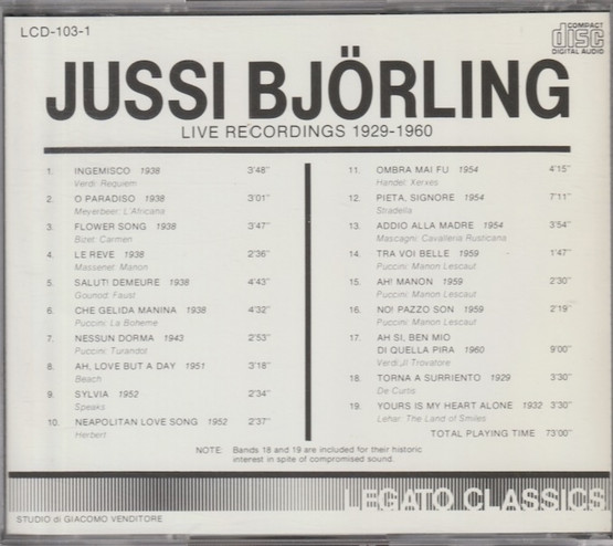 Jussi Björling: Live Recordings 1929-1960 CD (Käyt)
