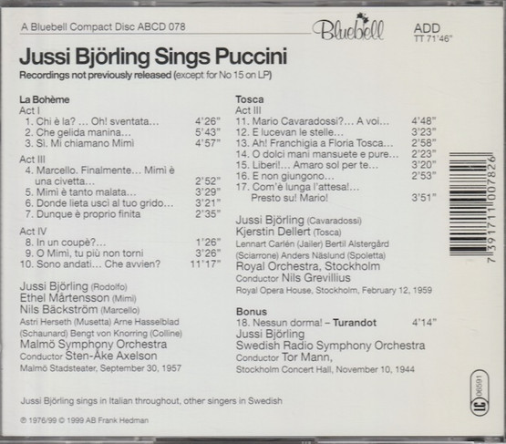 Jussi Björling Sings Puccini CD (Käyt)