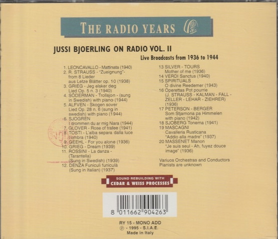 Jussi Björling on Radio vol.II. CD (Käyt)