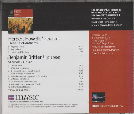 Britten/ Howells: St. Nicolas / Three Carol-Anthems CD (Käyt)