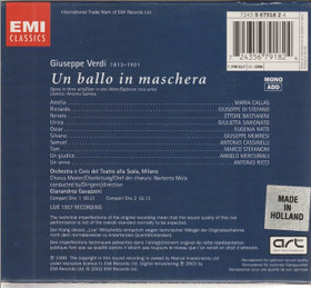 Verdi / Callas/ Gavazzeni: Un Ballo In Maschera 2CD Box (Käyt)