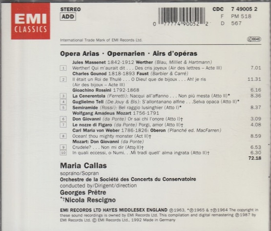 Massenet / Gounod / Rossini / Mozart / Weber / Callas: Opera Arias CD