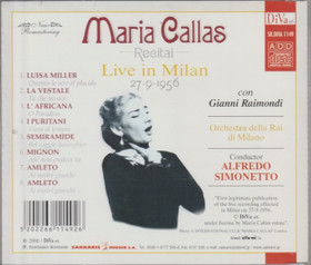 Maria Callas / Simonetto: Recital - Live in Milan 27.9.1956 CD (Käyt)