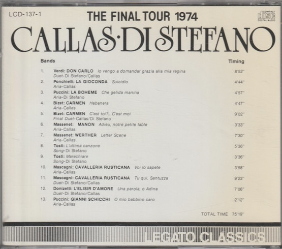 Callas / Di Stefano Recital 1974  - The Final Tour 1974 CD (Käyt)