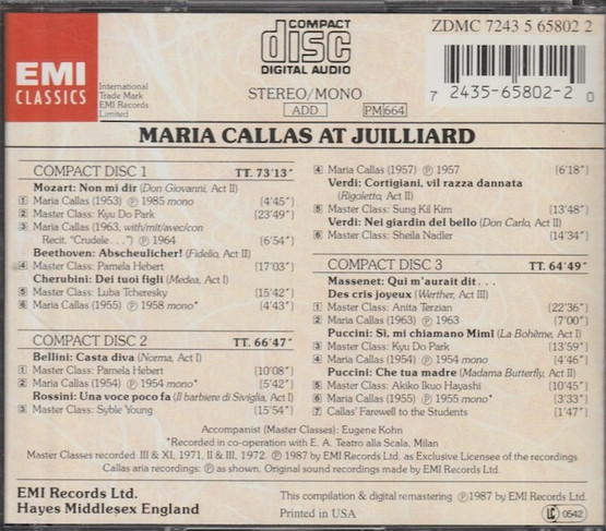 Maria Callas At Juilliard / The Masterclasses 3CD (Käyt)