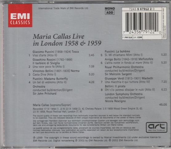 Maria Callas: Live In London 1958 And 1959 CD (Käyt)
