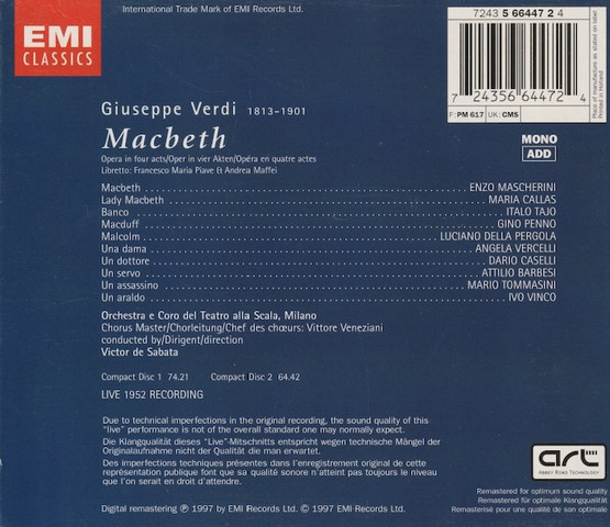 Verdi / Maria Callas / Victor De Sabata: Macbeth 2CD Box (Käyt)