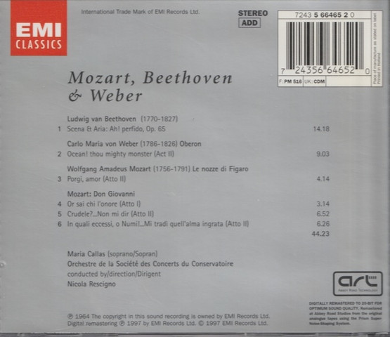 Mozart /  Beethoven / Weber / Maria Callas / Rescigno: Arias CD (Käyt)