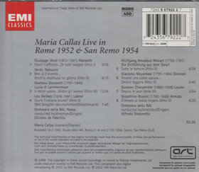 Maria Callas: Live In Rome 1952 & San Remo 1954 CD (Käyt)