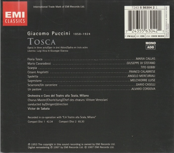 Puccini / Maria Callas / Victor De Sabata: Tosca 2CD Box (Käyt)