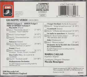 Verdi / Callas / Rescigno: Arias Vol. 1. CD (Käyt)